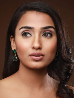 Aatmana - Gold Plated Green Contemporary Drop Earrings