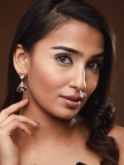 Aatmana - Gold Plated Pink Contemporary Drop Earrings