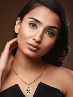 Aatmana - Black Gold-Plated & CZ Studded Stainless Steel Heart Shaped Flower Necklace