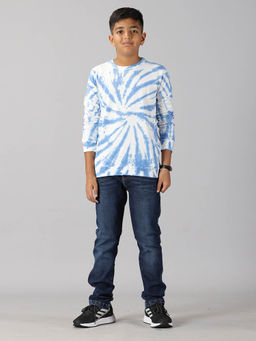 KiddoPanti - Boys Tie & Dye Full Sleeve T-shirt & Denim Jeans Set - Blue