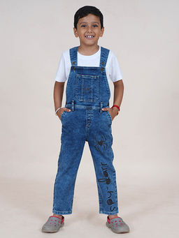 KiddoPanti - Boys Spyder Printed Denim Dungaree