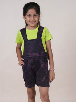 KiddoPanti - Girls Printed Dungaree Shorts