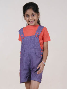 KiddoPanti - Girls Printed Dungaree Shorts