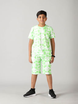 KiddoPanti - Boys Tie & Dye Print T-shirt & Shorts Set - Green