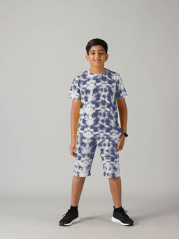 KiddoPanti - Boys Tie & Dye Printed Co-Ord Set- Navy Blue