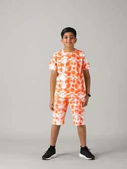 KiddoPanti - Boys Tie & Dye Print T-shirt & Shorts Set - Orange