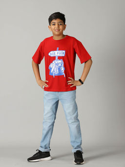 KiddoPanti - Boys Printed Drop Shoulder T-shirt and Denim Jeans Set