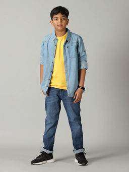 KiddoPanti - Boys Full Sleeve Denim Shirt and T-shirt with Denim Jeans Set