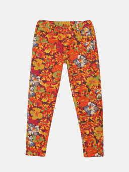 KiddoPanti - Girls Multi Colour Printed Stretchable Twill Woven Jegging