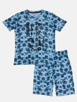 KiddoPanti - Boys Tie & Dye Printed T-shirt & Shorts Set - Blue