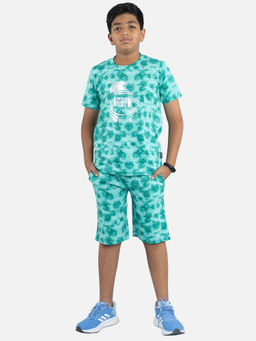 KiddoPanti - Boys Tie & Dye Printed Co-Ord Set- Green