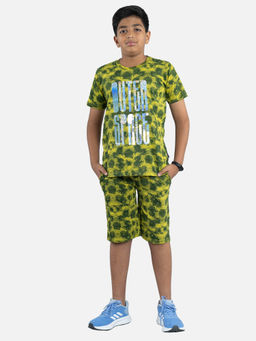 KiddoPanti - Boys Tie & Dye Printed T-shirt & Shorts Set - Green