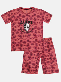 KiddoPanti - Boys Tie & Dye Printed Co-Ord Set- Coral