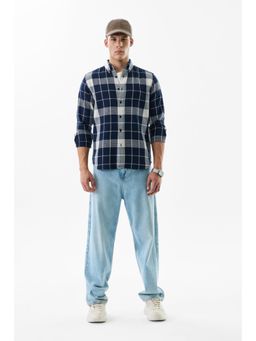 Snitch - Men Broad Checks Dark Navy Blue Shirt