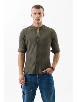 Snitch - Olive Textured Slim Fit Shirt