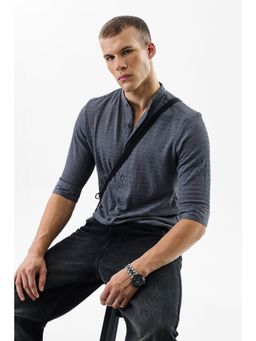 Snitch - Grey Textured Slim Fit Shirt