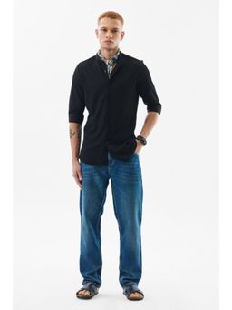Snitch - Black Textured Slim Fit Shirt