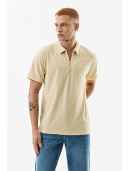 Snitch - Men Cream Textured Regular Fit Polo T-Shirt