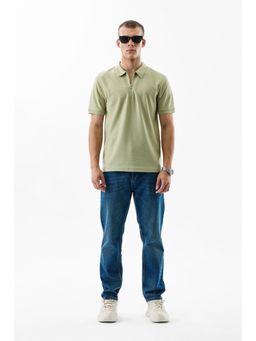 Snitch - Men Green Textured Slim Fit Polo T-Shirt