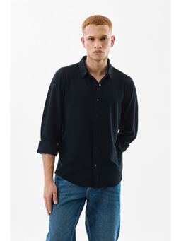 Snitch - Men Black Solid Polyester Blend Casual Shirt
