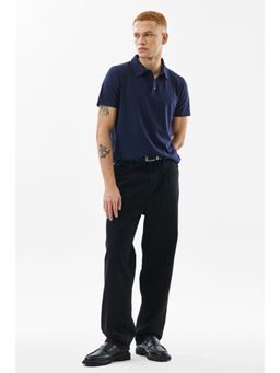 Snitch - Men Navy Blue Solid Half Sleeves Slim Fit Polo T-Shirt