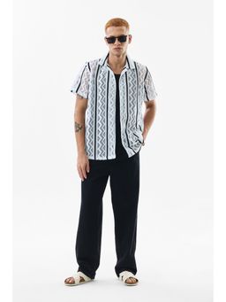 Snitch - Off White Textured Self-Design Half Sleeves Boxy Casual Shirt for Men