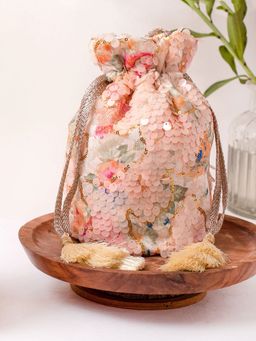 AMYRA - Peach Tia Sequin Potli