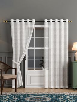 Kuber Industries - Polyester Linen Door Sheer Curtains 7 Feet | Plain - Off White (Pack of 2)