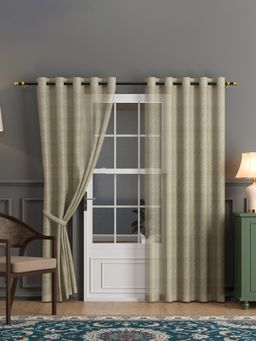 Kuber Industries - Polyester Linen Door Sheer Curtains 7 Feet | Plain - Chikoo (Pack of 2)