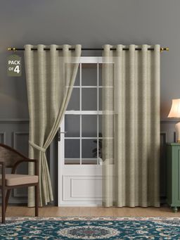 Kuber Industries - Polyester Linen Door Sheer Curtains 7 Feet | Plain - Chikoo (Pack of 4)