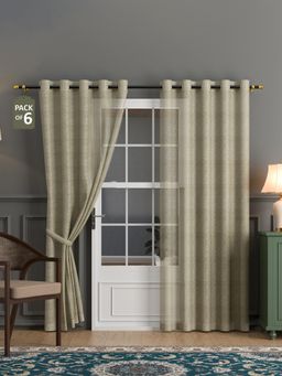 Kuber Industries - Polyester Linen Door Sheer Curtains 7 Feet | Plain - Chikoo (Pack of 6)