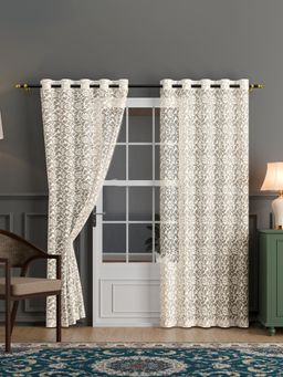 Kuber Industries - Cotton Semi Sheer 7 Feet Door Curtains | Rc317 - Delhi Cream (Pack of 2)
