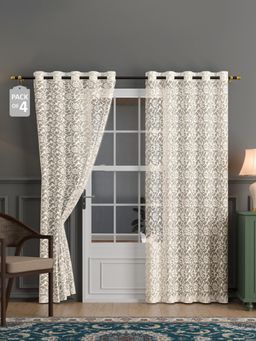 Kuber Industries - Cotton Semi Sheer 7 Feet Door Curtains | Rc317 - Delhi Cream (Pack of 4)