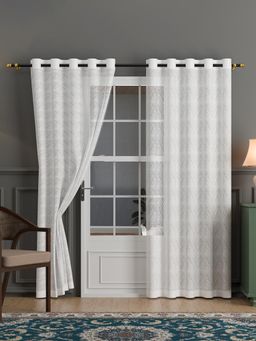 Kuber Industries - Cotton Semi Sheer 7 Feet Door Curtains | Zig Zag 134026 - White (Pack of 2)