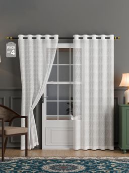 Kuber Industries - Cotton Semi Sheer 7 Feet Door Curtains | Zig Zag 134026 - White (Pack of 4)