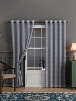 Kuber Industries - Cotton Semi Sheer 7 Feet Door Curtains | Zig Zag 134026 - Grey (Pack of 2)