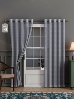 Kuber Industries - Cotton Semi Sheer 7 Feet Door Curtains | Zig Zag 134026 - Grey (Pack of 3)