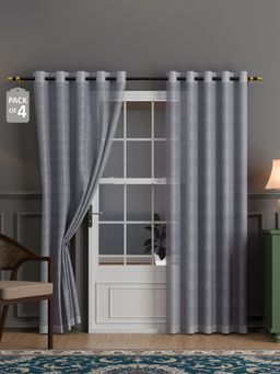 Kuber Industries - Cotton Semi Sheer 7 Feet Door Curtains | Zig Zag 134026 - Grey (Pack of 4)