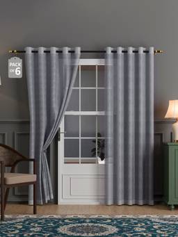 Kuber Industries - Cotton Semi Sheer 7 Feet Door Curtains | Zig Zag 134026 - Grey (Pack of 6)