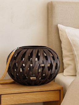 LUXEHOME INTERNATIONAL - Bamboo Woven Lantern with Glass Jar - Cocoa