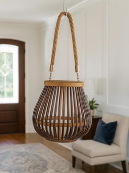 LUXEHOME INTERNATIONAL - Bamboo Woven Lantern with Glass Jar - Cocoa