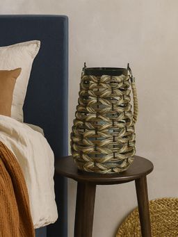 LUXEHOME INTERNATIONAL - Bamboo Woven Lantern with Glass Jar - Brown