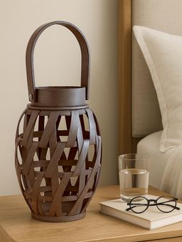 LUXEHOME INTERNATIONAL - Bamboo Woven Lantern with Glass Jar - Brown
