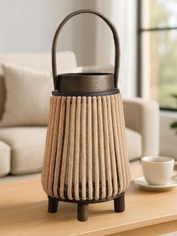 LUXEHOME INTERNATIONAL - Bamboo Woven Lantern with Glass Jar - Gold