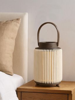 LUXEHOME INTERNATIONAL - Bamboo Woven Lantern with Glass Jar - Beige
