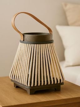 LUXEHOME INTERNATIONAL - Bamboo Woven Lantern with Glass Jar - Gold