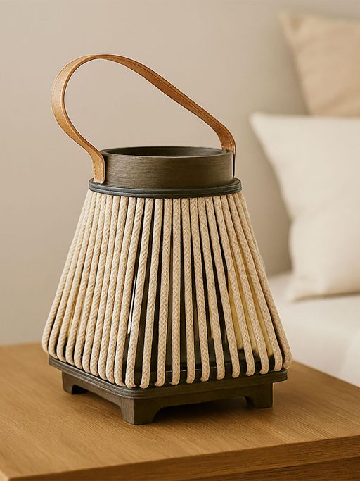 LUXEHOME INTERNATIONAL Bamboo Woven Lantern with Glass Jar - Gold