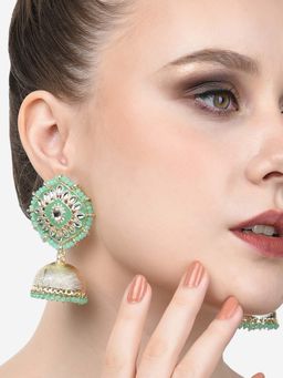 Zaveri Pearls - Green Meenakari Traditional Kundan Jhumki Earring-ZPFK14701
