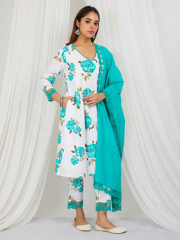 Tapestry - Sea Green Printed Lace Detailing Kurta And Pant with Dupatta (Set of 3)