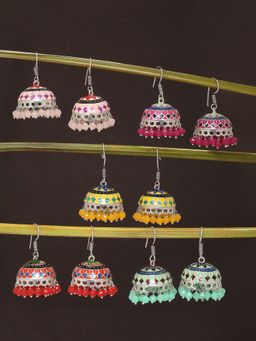 OOMPH - Oxidised Silver Tone Multicolor Meenakari Ethnic Jhumka Earrings
